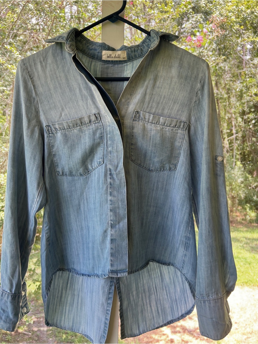 Bella Dahl Tencel Chambray Button up Shirt, Split Back High Low Hem